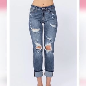 NWT Judy Blue Bleach Splatter Boyfriend Jean